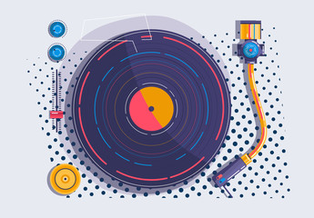 Illustration of a Vinyl player with pop art details top view
