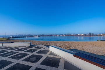 A large pier on a small lake in the city of Znin