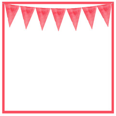 Fototapeta premium watercolor garland of red flags frame. Template for greeting card, banner. holiday. copy space for text