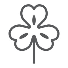 Three leaf clover line icon, st patrick's day and holiday, clover sign, vector graphics, a linear pattern on a white background, eps 10.