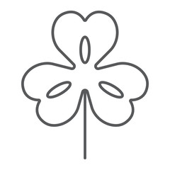 Three leaf clover thin line icon, st patrick's day and holiday, clover sign, vector graphics, a linear pattern on a white background, eps 10.