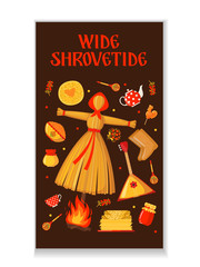 Maslenitsa or Shrovetide vector banner in flat style isolated on white background.