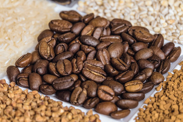 Roasted coffee beans. Limited depth of field.