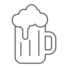 Beer thin line icon, st patrick's day and alcohol, glass of beer sign, vector graphics, a linear pattern on a white background, eps 10.
