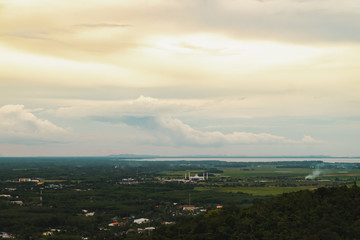 Evening city Hat Yai from Khao Kho Hong view Hat Yai, Songkhla. with grain.Image contain certain grain or noise and soft focus.