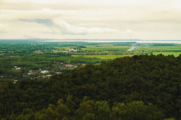 Fototapeta premium Evening city Hat Yai from Khao Kho Hong view Hat Yai, Songkhla. with grain.Image contain certain grain or noise and soft focus.