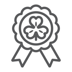 Rosette award clover medal line icon, st patrick's day and holiday, luck clover sign, vector graphics, a linear pattern on a white background, eps 10.