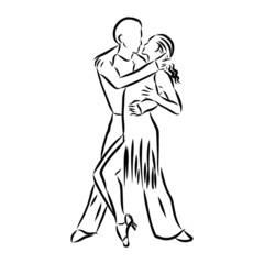couple dancing Latin American dance, vector sketch illustration