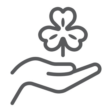 recommend clip art: Hand hold lucky clover line icon, st patrick's day and holiday, hand holding clover sign, vector graphics, a linear pattern on a white background, eps 10.