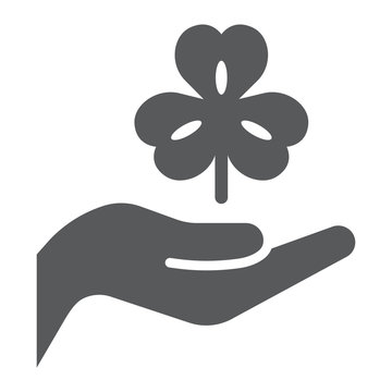 recommend clip art: Hand hold lucky clover glyph icon, st patrick's day and holiday, hand holding clover sign, vector graphics, a solid pattern on a white background, eps 10.