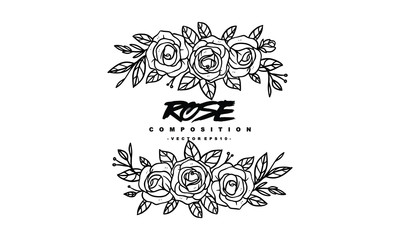 rose composition Arrangement for wedding invitation design, plants and flowers for elegant lettering frame, hand drawn vector illustration for romantic and vintage design