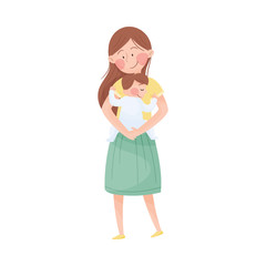 Mom and Her Kid Vector Illustration. Young Mother Holding Her Baby in Arms and Embracing