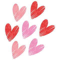 水彩の手書きハート（赤・ピンク）