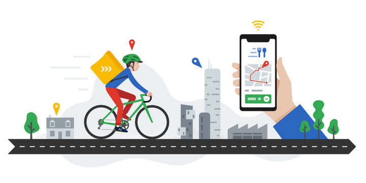 Food delivery service, bike messenger, coursier &agrave; v&eacute;lo