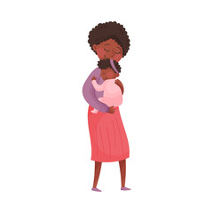 Mom and Her Kid Vector Illustration. Young Mother Holding Her Baby in Arms and Embracing