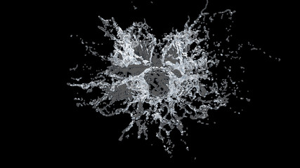 Water splash slow motion on black background. 3D illustration design.