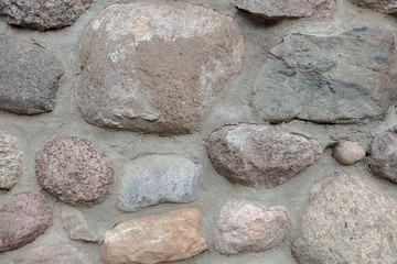 Close-up background Wall of round stones.