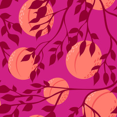 Peaches. Seamless pattern. Flat vector illustration with the image of fruits. Isolated.