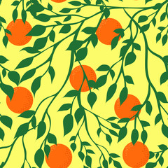 Orange. Seamless pattern. Flat vector illustration with the image of fruits. Isolated.