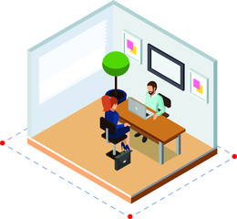 Isometric picture of interview with a candidate in the office