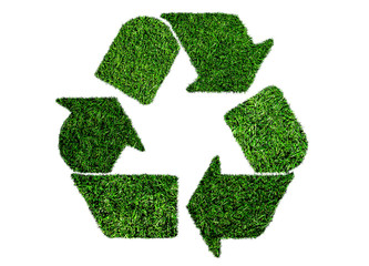 lush green grass recycling symbol, sustainability concept isolated on white background
