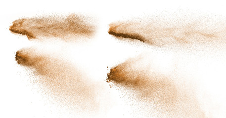 Set of dust powder splash clouds isolated on black background