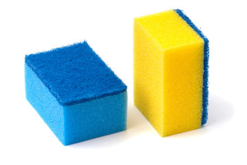 Blue and yellow Sponge for dishes washing isolated on white