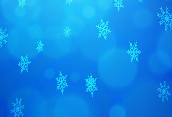 Naklejka na ściany i meble Dark BLUE vector cover with beautiful snowflakes. Snow on blurred abstract background with gradient. The pattern can be used for year new websites.