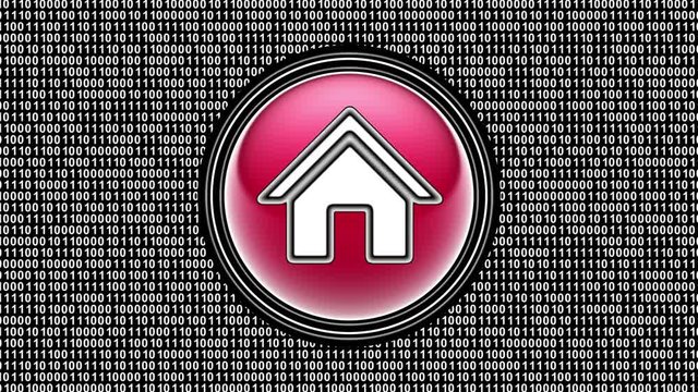 House icon. Binary code ( array of bits ) in the screen. Looping footage. Illustration.