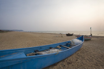Fishing boats at Calangute beach, Goa, India