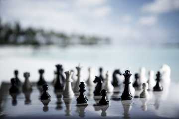 Chess strategy concept is on the bright background