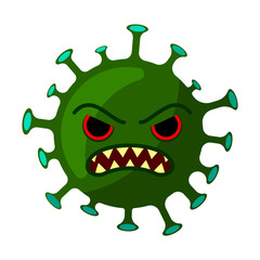 coronavirus with angry facial expression. Isolated on a white background. Vector cartoon flat illustration