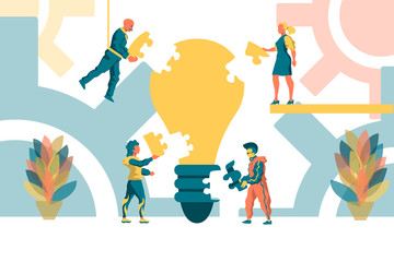 Teamwork idea creation concept for business presentation. Teamwork idea banner for templates.