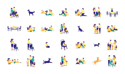 Set of mothers fathers and kids vector design