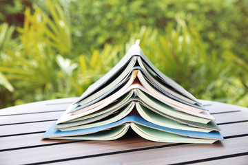  Stack of book on wooden table ,reading for examination