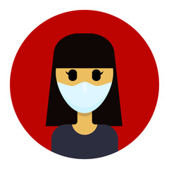 Asian woman in medical mask is protected from the virus. Vector flat illustration