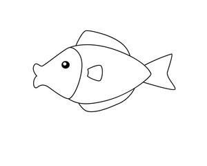 A small aquarium fish in a children's style. Vector linear fish picture template for coloring. The inhabitants of the underwater world. Outline. Hand drawing.