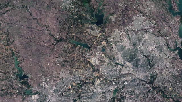 City of Dallas urbanization growth time lapse aerial satellite view. Images furnished by Nasa