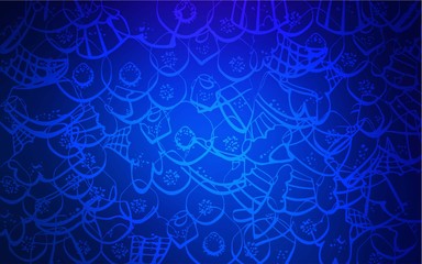 Dark BLUE vector cover with set of confections. Confections on blurred abstract background with colorful gradient. Design for ad, poster, banner of cafes or restaurants.