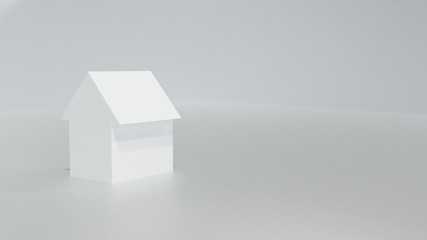 simple white 3d house in a white room