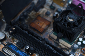 Desktop Computer Burned Damage after fire Burning CPU GPU video card, memory, chip , cooler
