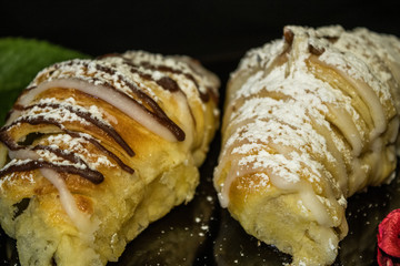 Freshly Baked Chocolate and Icing Croissants