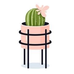 Cactus in flower pot. Scandinavian style. Vector illustration in cartoon style in soft pastel colours. 