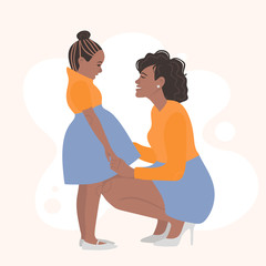 Happy Mother's Day greeting card. Vector illustration with African-American woman and baby. Design element for card, poster and banner.