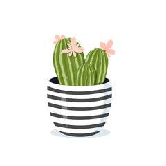 Cactus in flower pot. Scandinavian style. Vector illustration in cartoon style in soft pastel colours. 