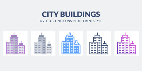 City buildings icon in flat, line, glyph, gradient and combined styles.