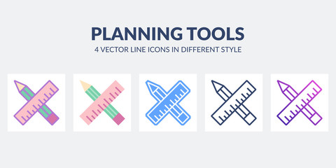 Planning and design icon in flat, line, glyph, gradient and combined styles.