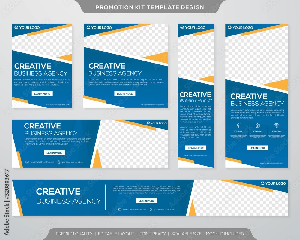 Wall mural set of promotion kit template design with simple layout and minimalist style use for business presen