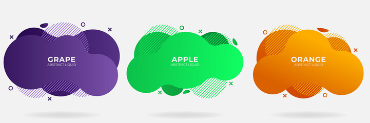 Gradient Liquid banner set. Modern Abstract Liquid with stripes shape element vector. Flat design geometric purple, green, orange template. Element can be used for web and print design. EPS 10