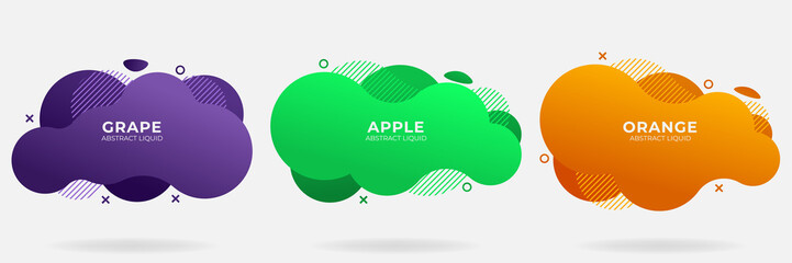 Gradient Liquid banner set. Modern Abstract Liquid with stripes shape element vector. Flat design geometric purple, green, orange template. Element can be used for web and print design. EPS 10